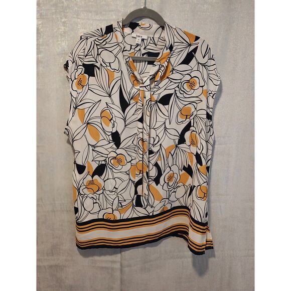 Bar III Artsy Graphic Floral Tie VNeck Blouse 3X Flowy Career Travel Classy Airy - Picture 1 of 5